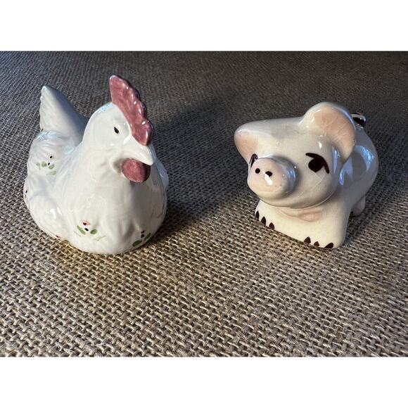 Vintage Glazed Ceramic Small Chicken and Pig-Lot of 2 - Picture 1 of 13